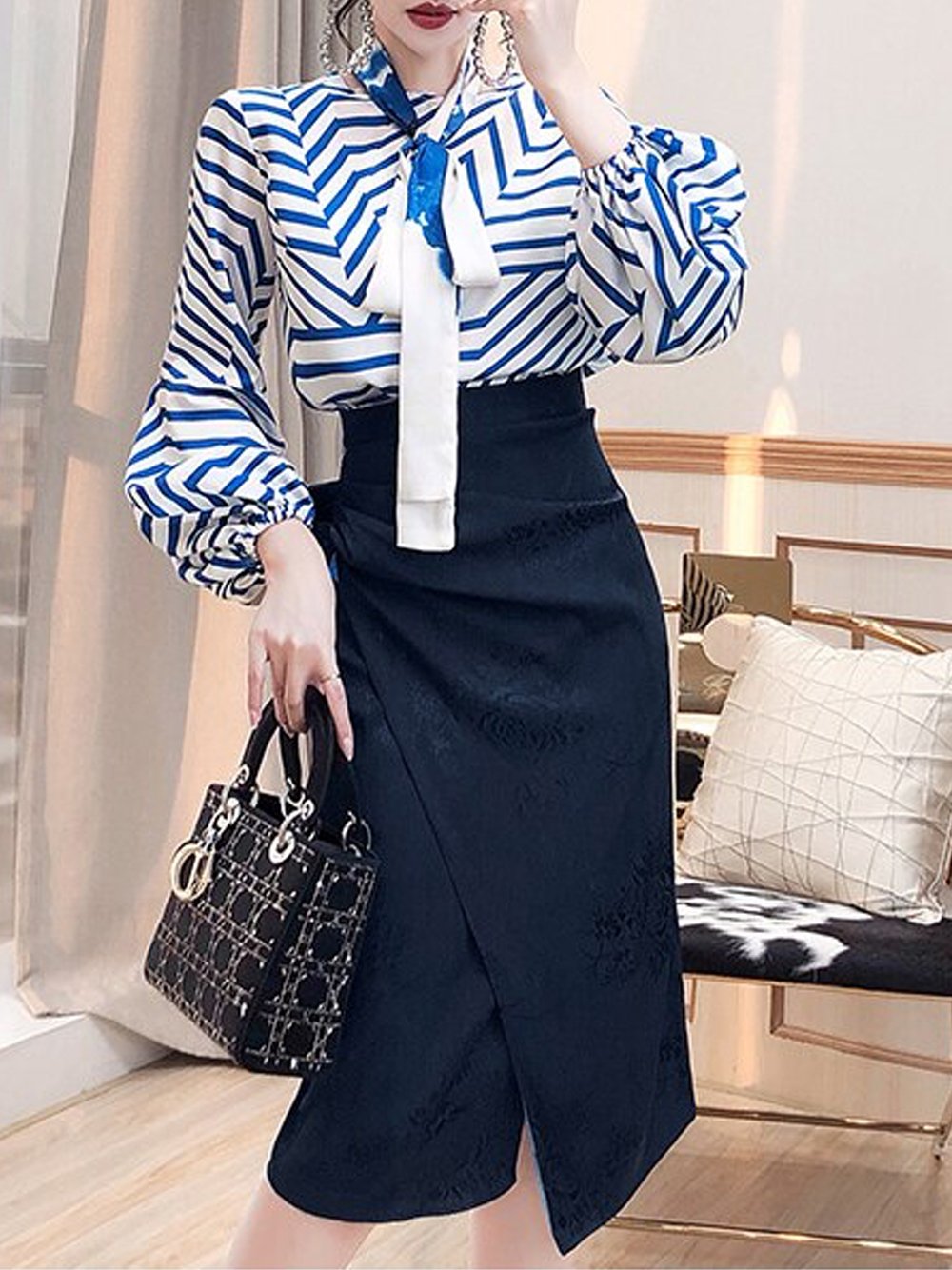 VALERE Stripe Top & Skirt Set