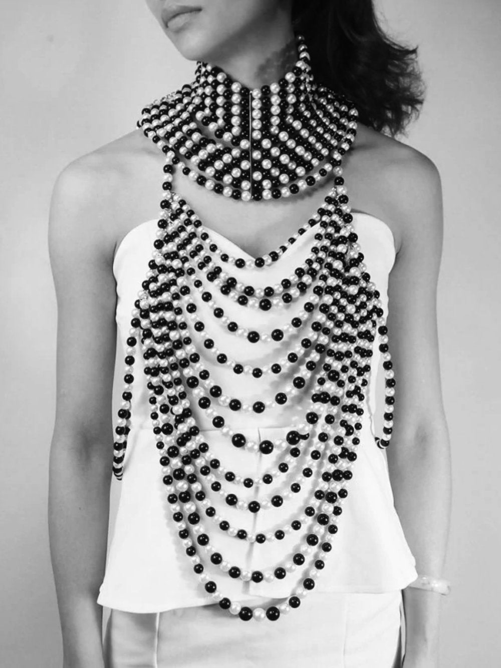 Body Chain Top & Necklace Set in B&W