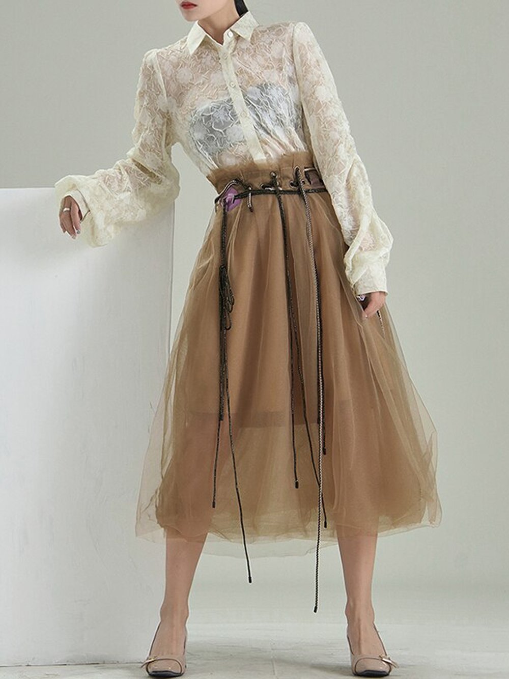 Drawstring Tulle Skirt