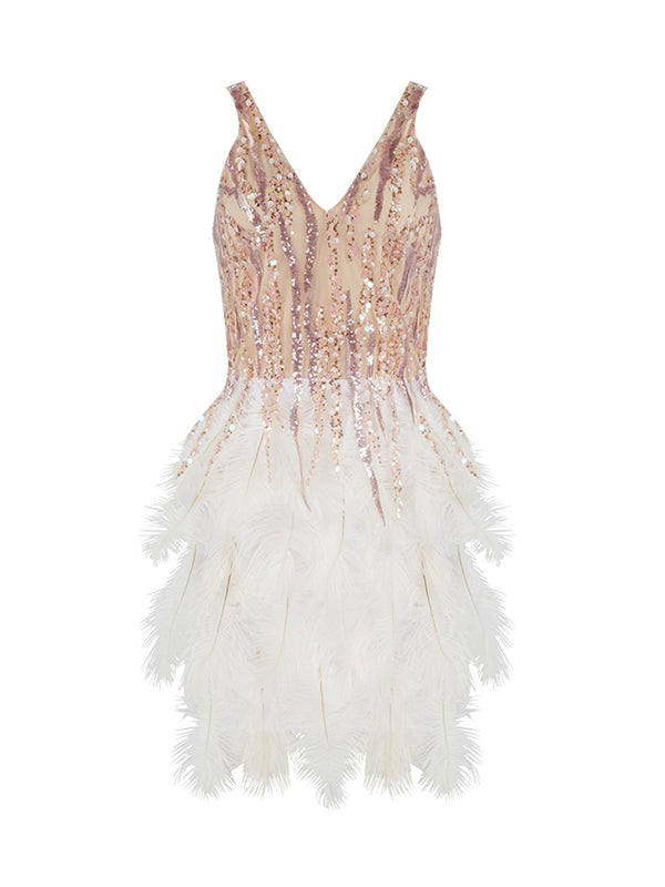 GIANNA Feathers & Sequins Mini Dress