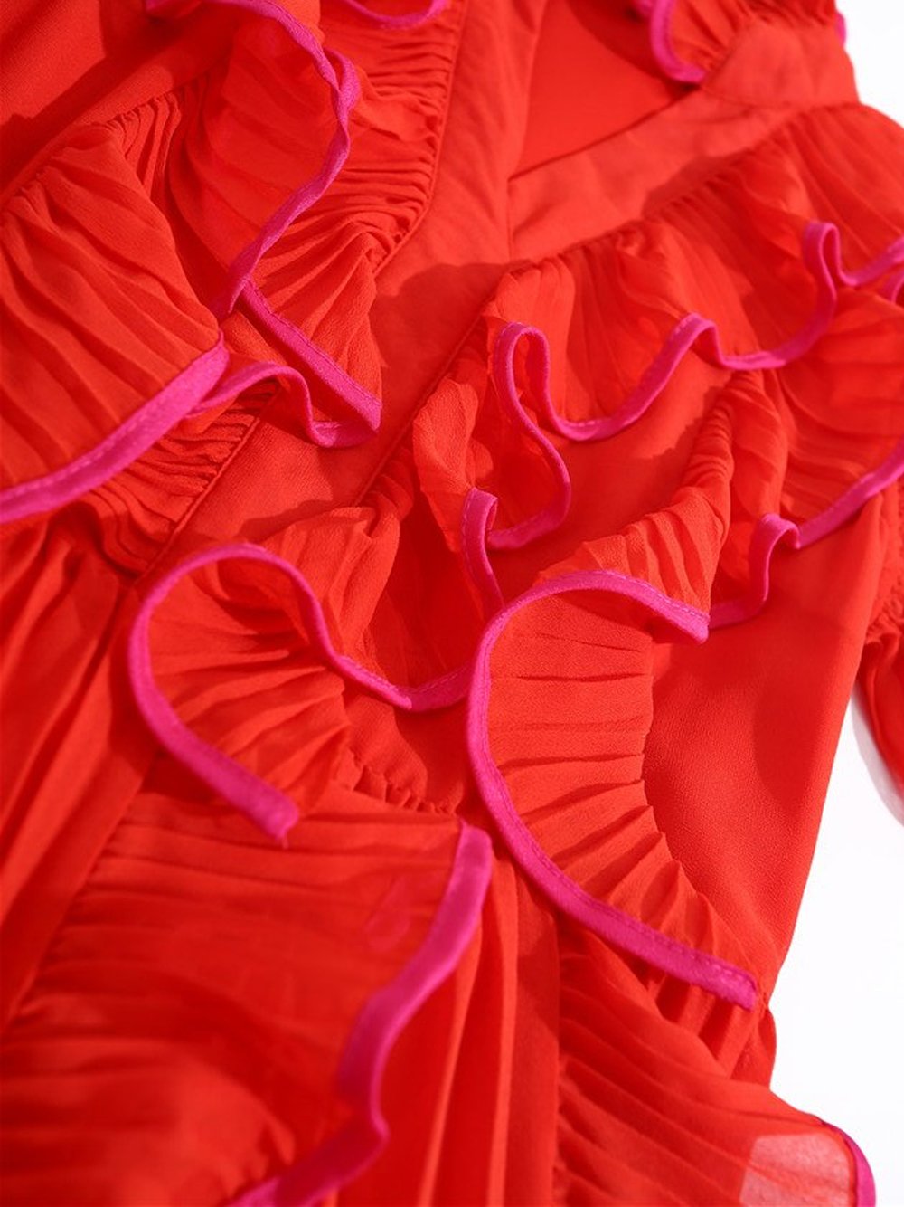 ODELLE Ruffles Midi Dress in Red