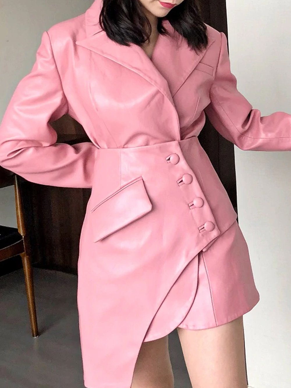 NOCHA Asymmetric Faux Leather Blazer Dress