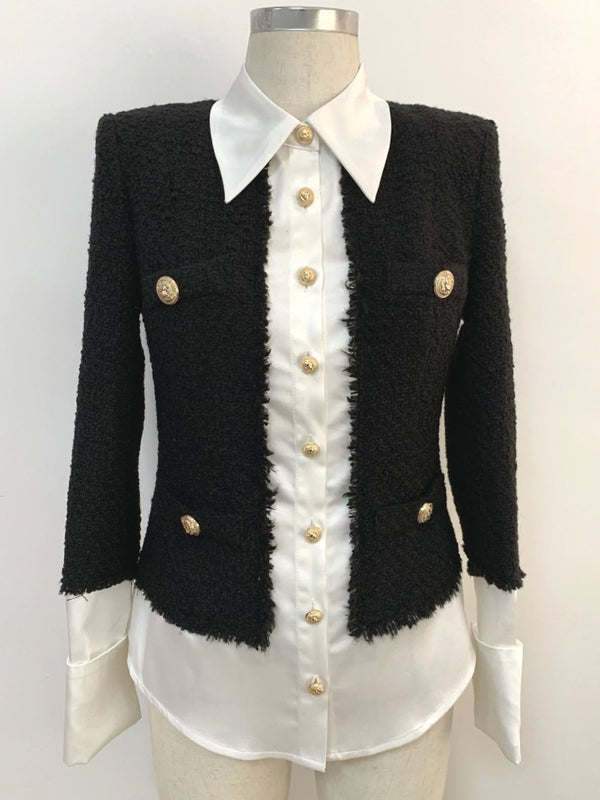 VICK Satin Undershirt & Tweed Buttoned Jacket
