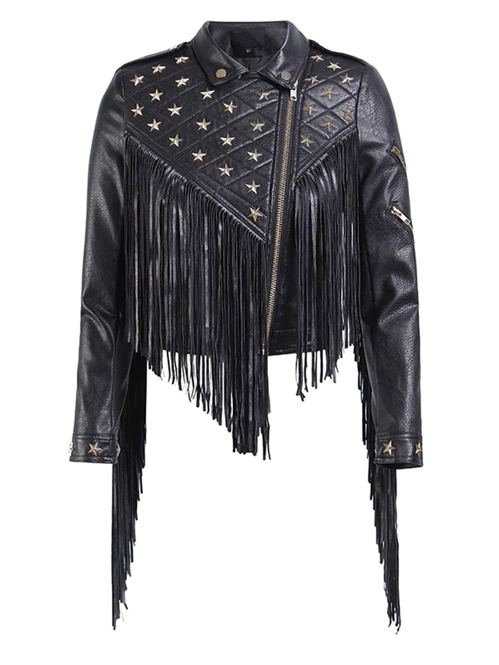 Star-Beaded Slim Fringed Motorcycle Jacket