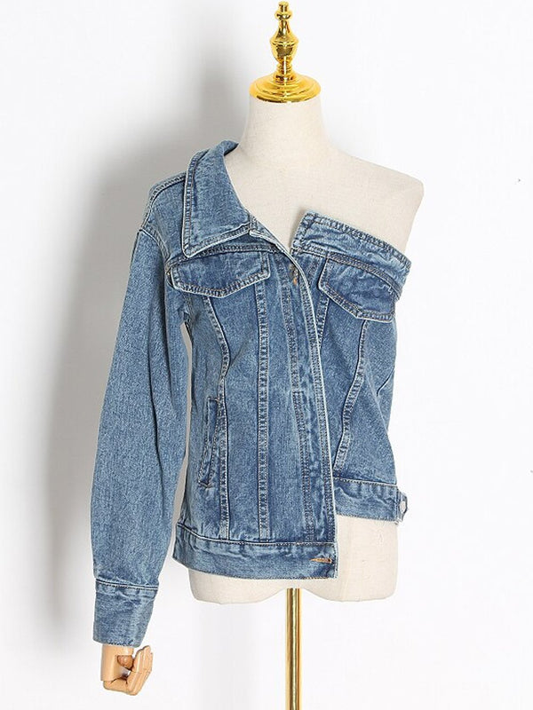 Asymetrical One Shoulder Denim Jacket