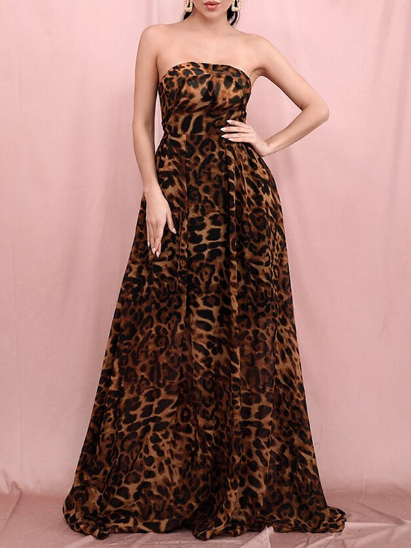 ROMBA Tube Top Leopard Maxi Dress