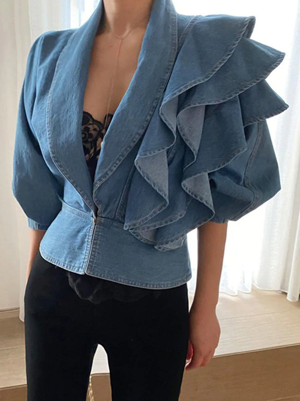 Ruffle Denim Top