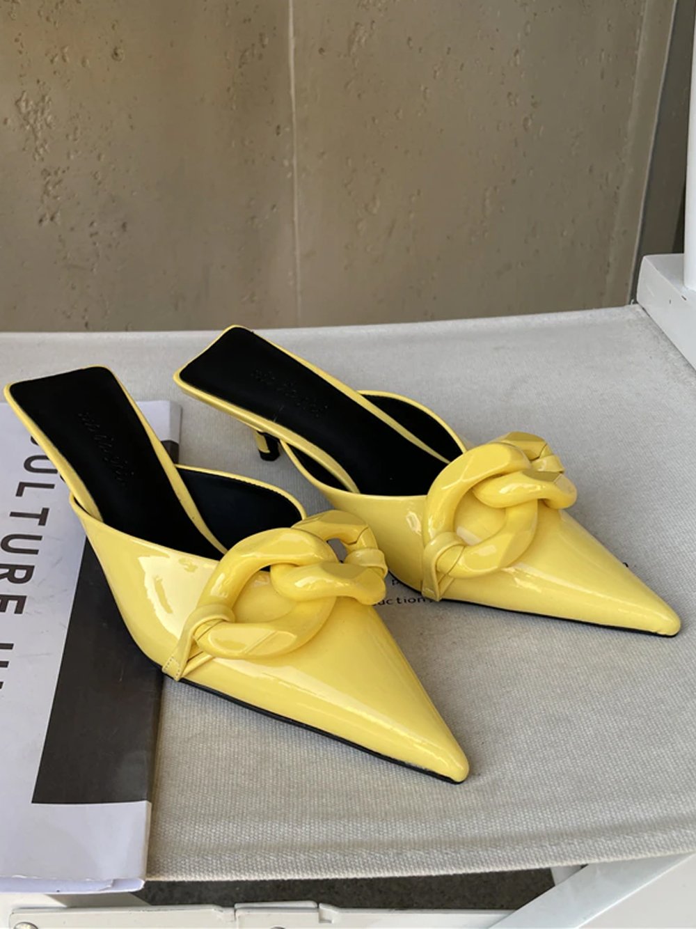 CANDY Pointed Toe Slides in Yellow