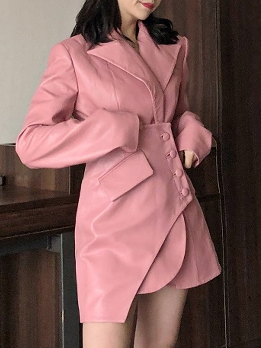 NOCHA Asymmetric Faux Leather Blazer Dress
