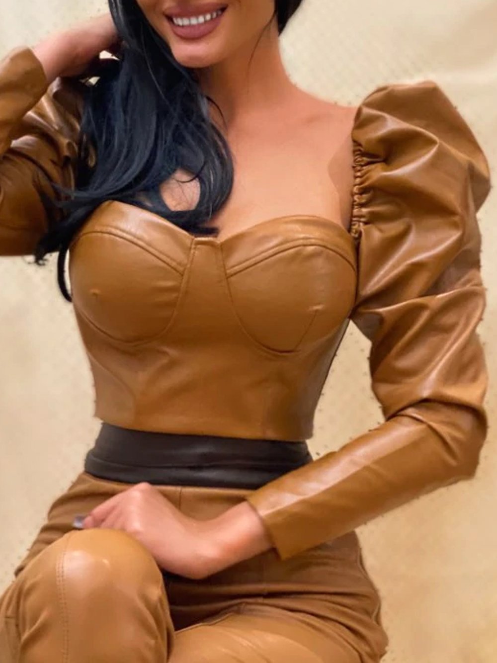 Puff Sleeve Leather Top