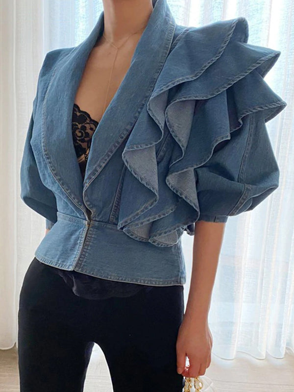 Ruffle Denim Top