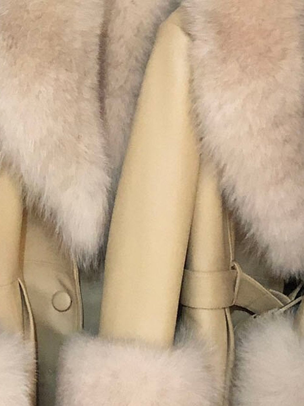 Faux Fur Genuine Leather Coat in Beige
