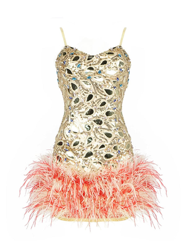 SEMYA Sequins & Feathers Mini Dress