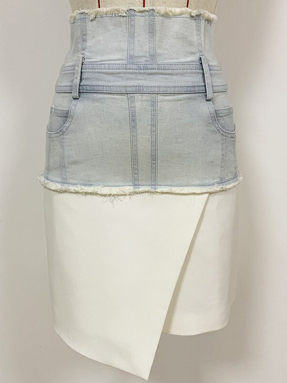 Denim Trim Asymmetrical Mini Skirt