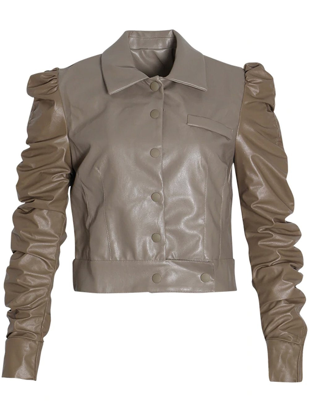 Puff-Sleeved Faux-Leather Jacket