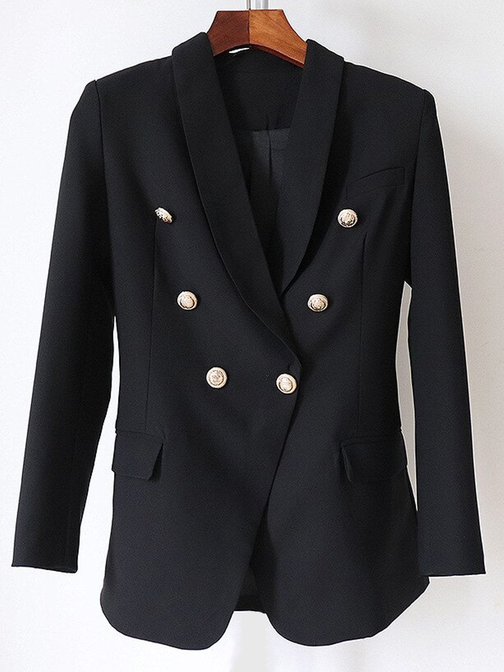 Double-Breasted Long Blazer in Black