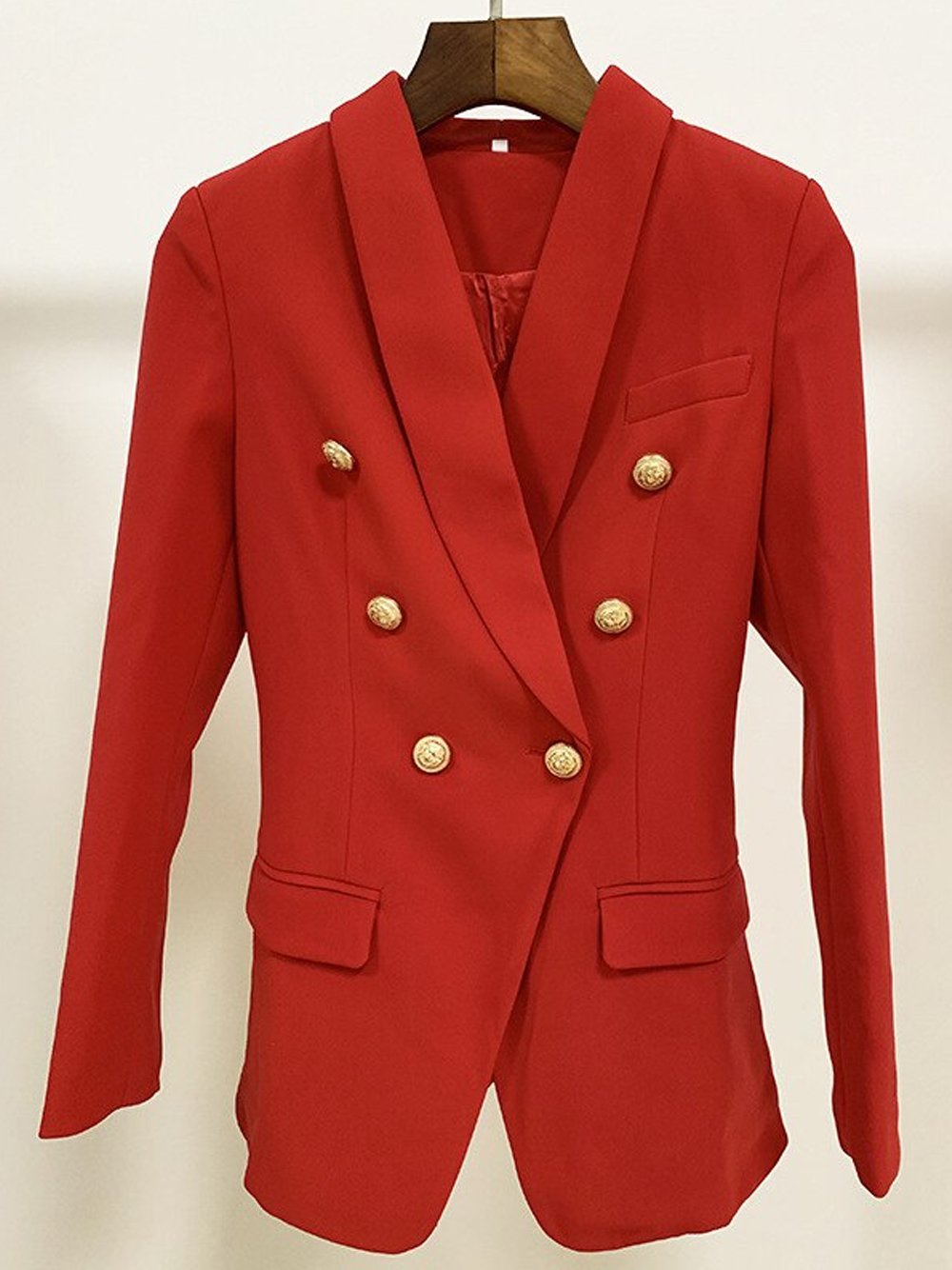 Double-Breasted Long Blazer in Red