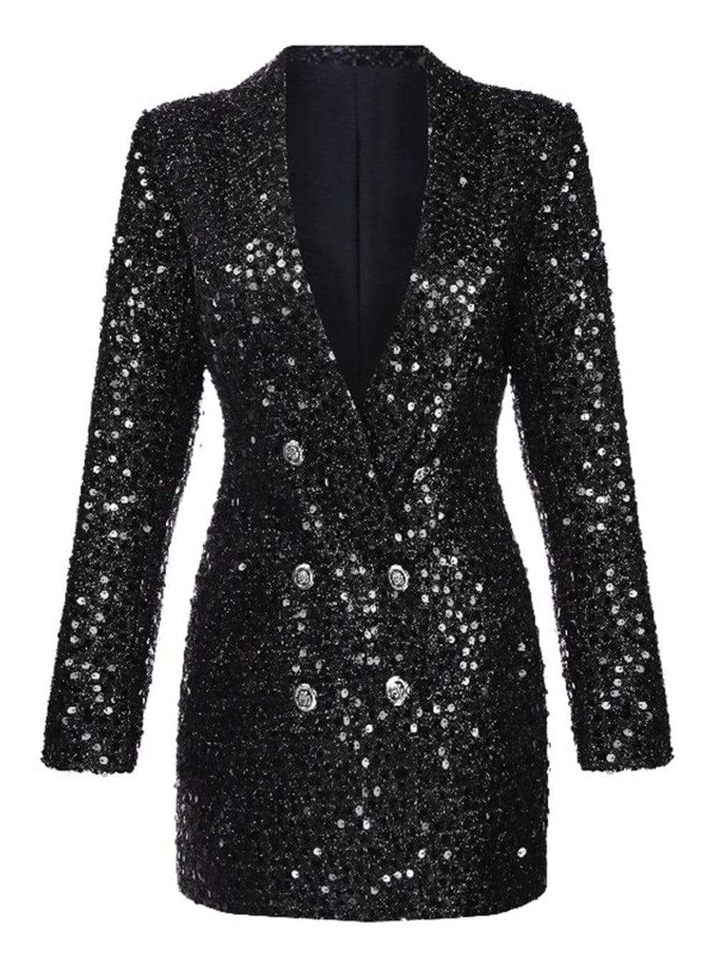 Oversized Double-Breasted Sequins Blazer-Dress