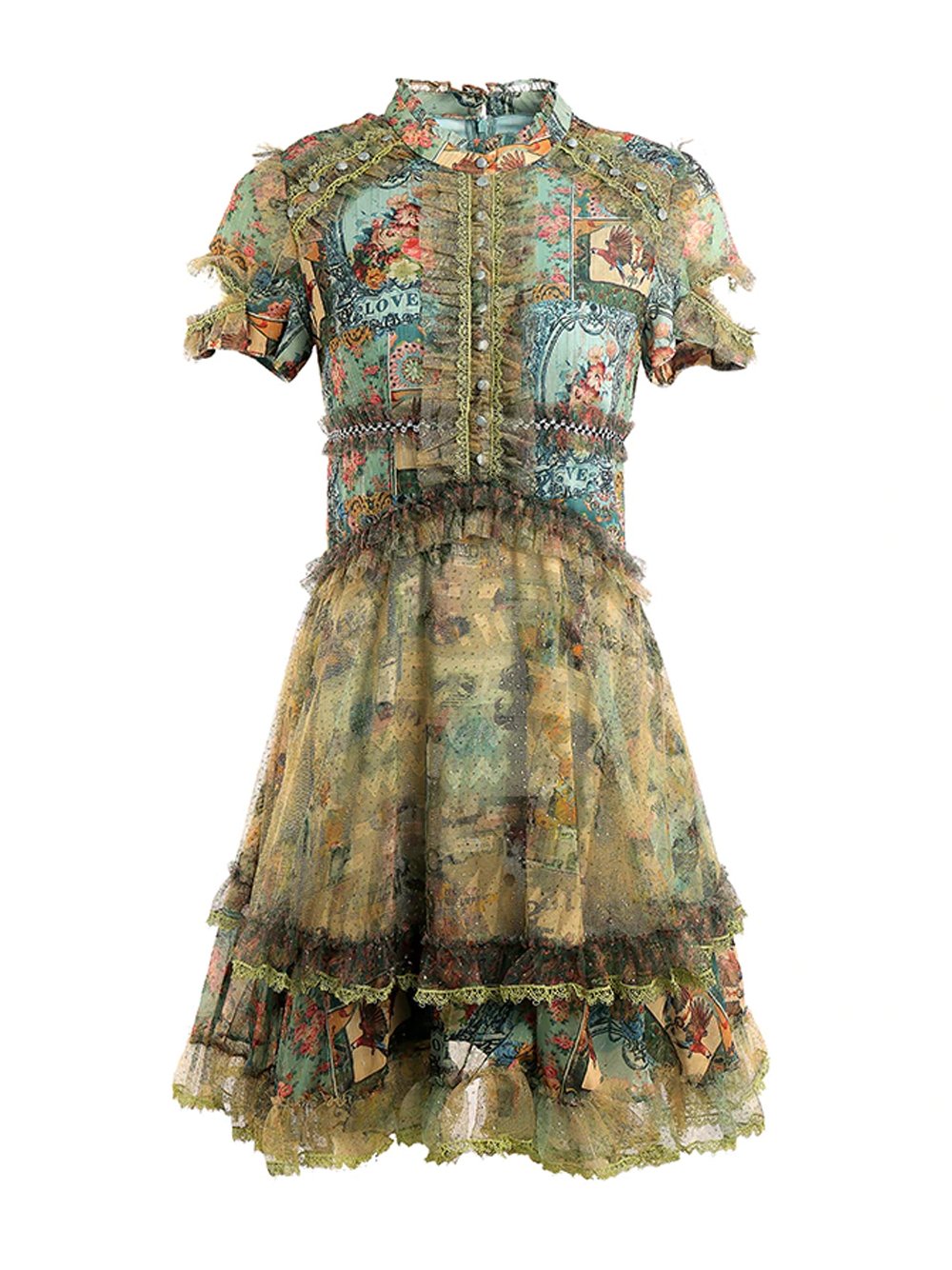 MARTHA Vintage Lace Mesh Mini Dress