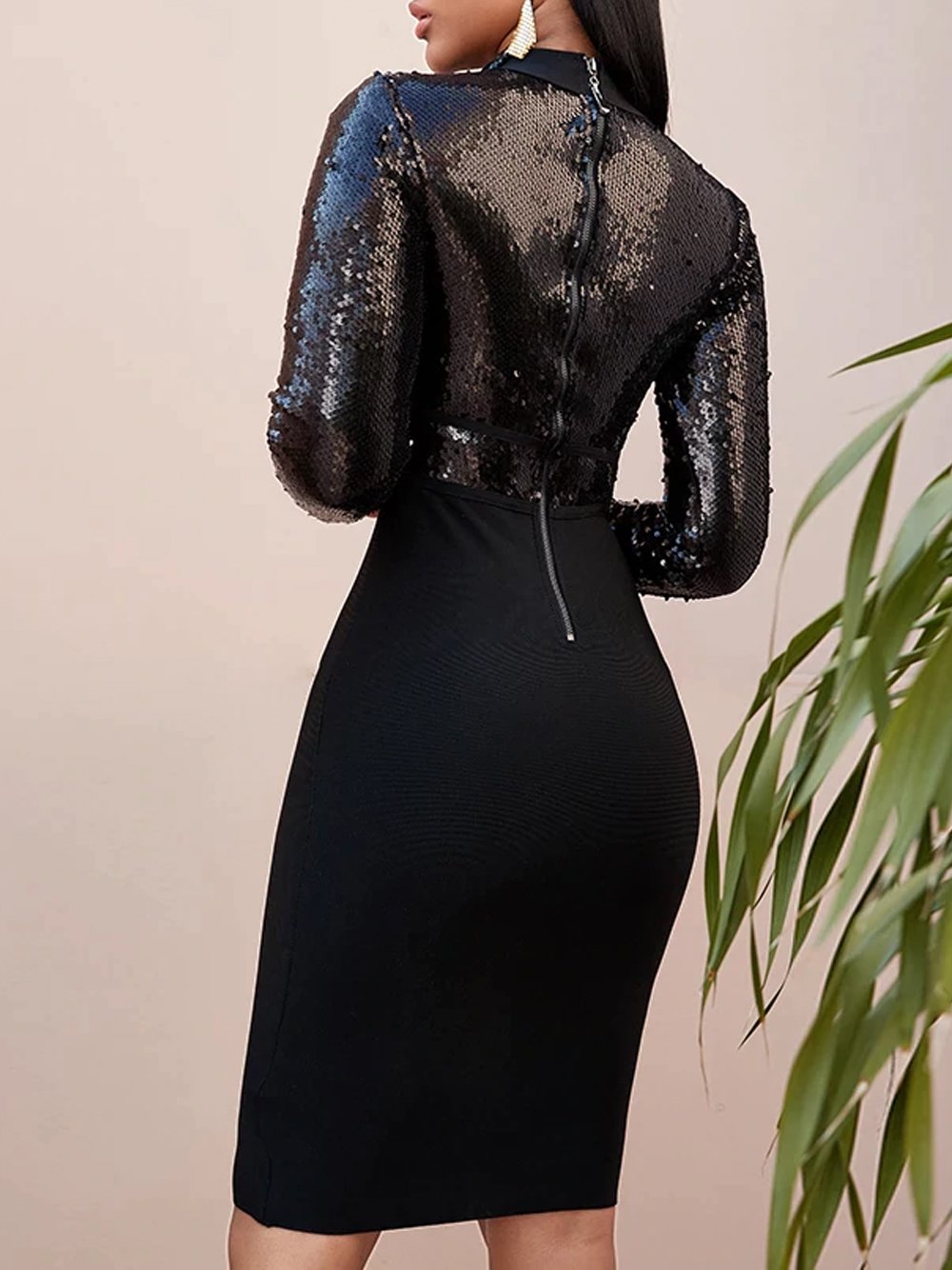 ARIEL Sequinned Raglan Bodycon Mini Dress