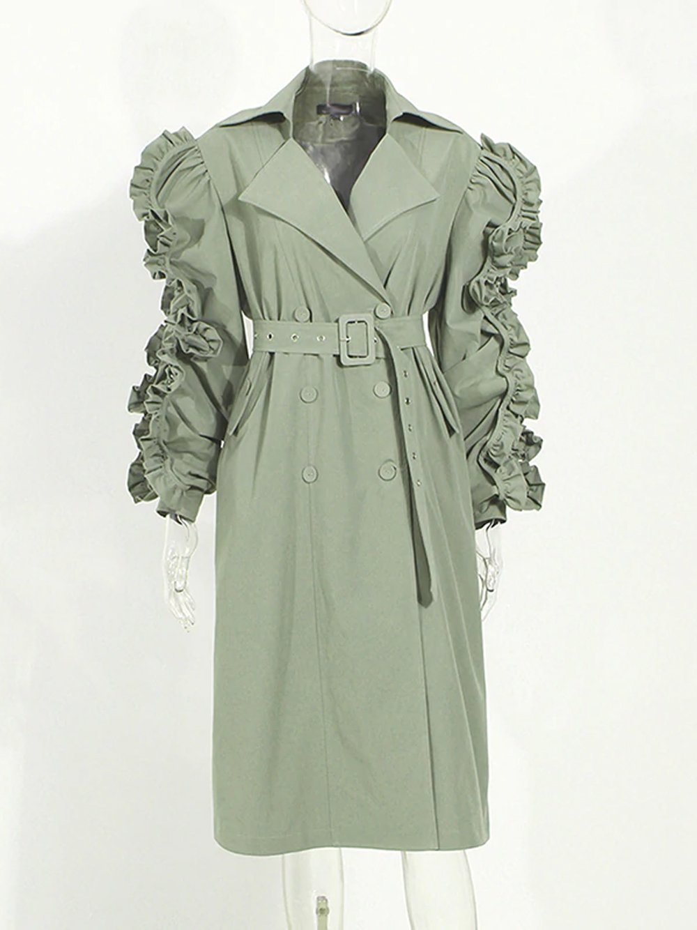 Ruffle Ruched Trench Coat