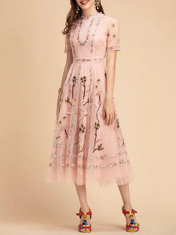 GELZE Lace Midi Dress in Pink