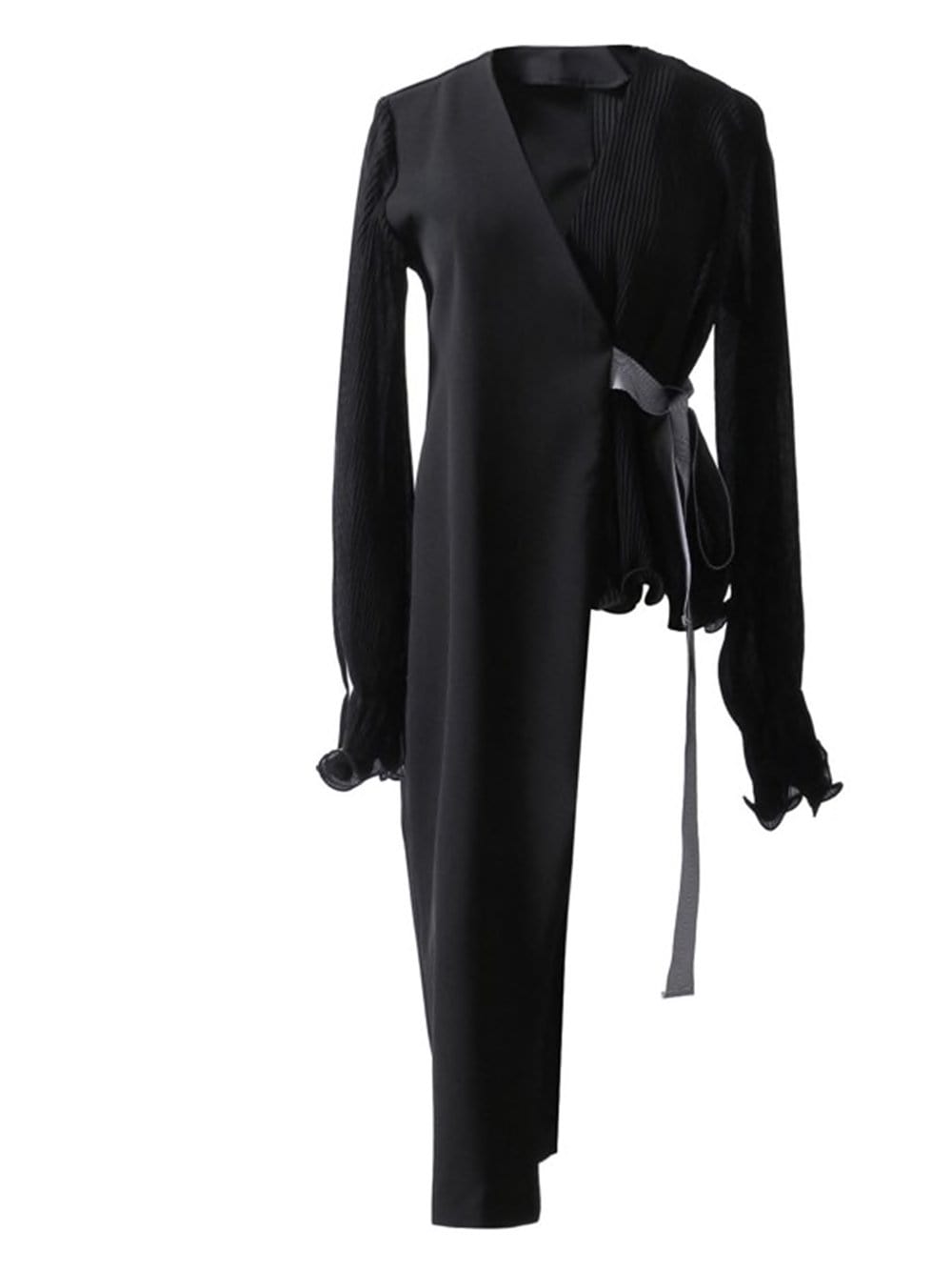 Asymmetrical Chiffon Lace-Up Blazer in Black