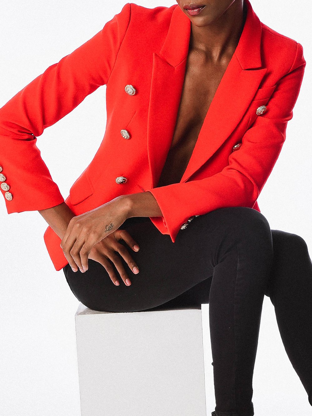 PENELOPE Double-Breasted Blazer in Red