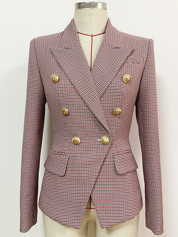 Double Breasted Houndstooth Blazer