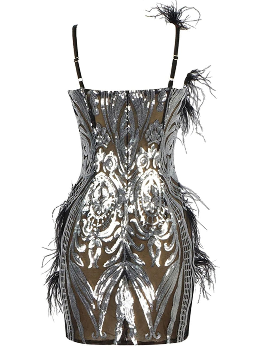 TAO Sequins & Feathers Mini Dress
