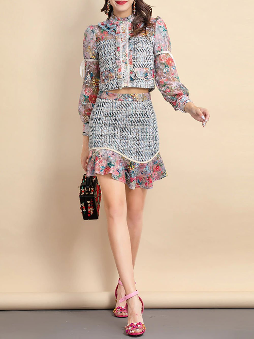 PERLA Tweed Top & Skirt Set