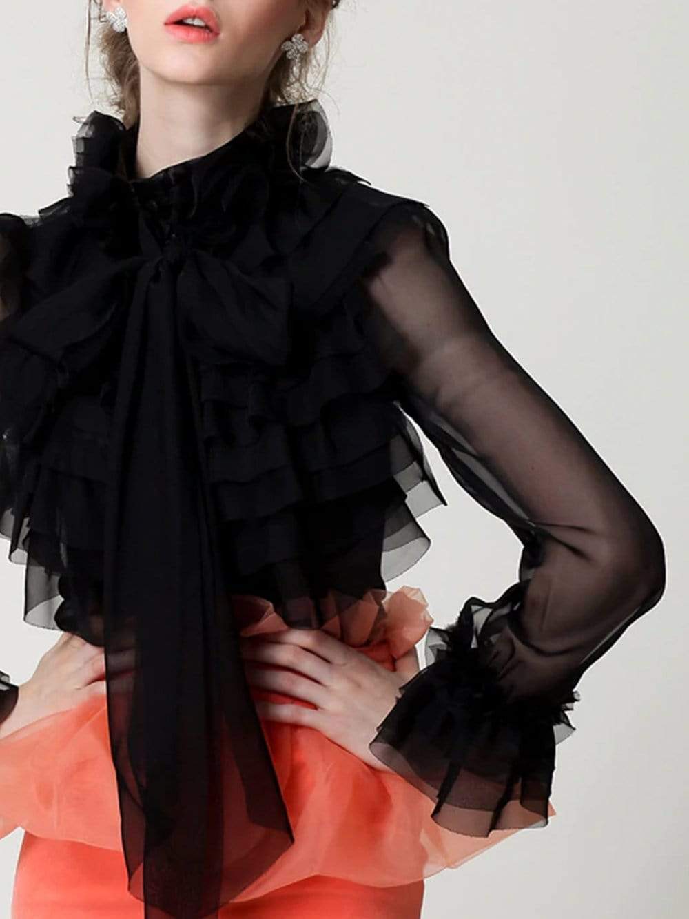 CORAL Bowknot Ruffle Blouse in Black