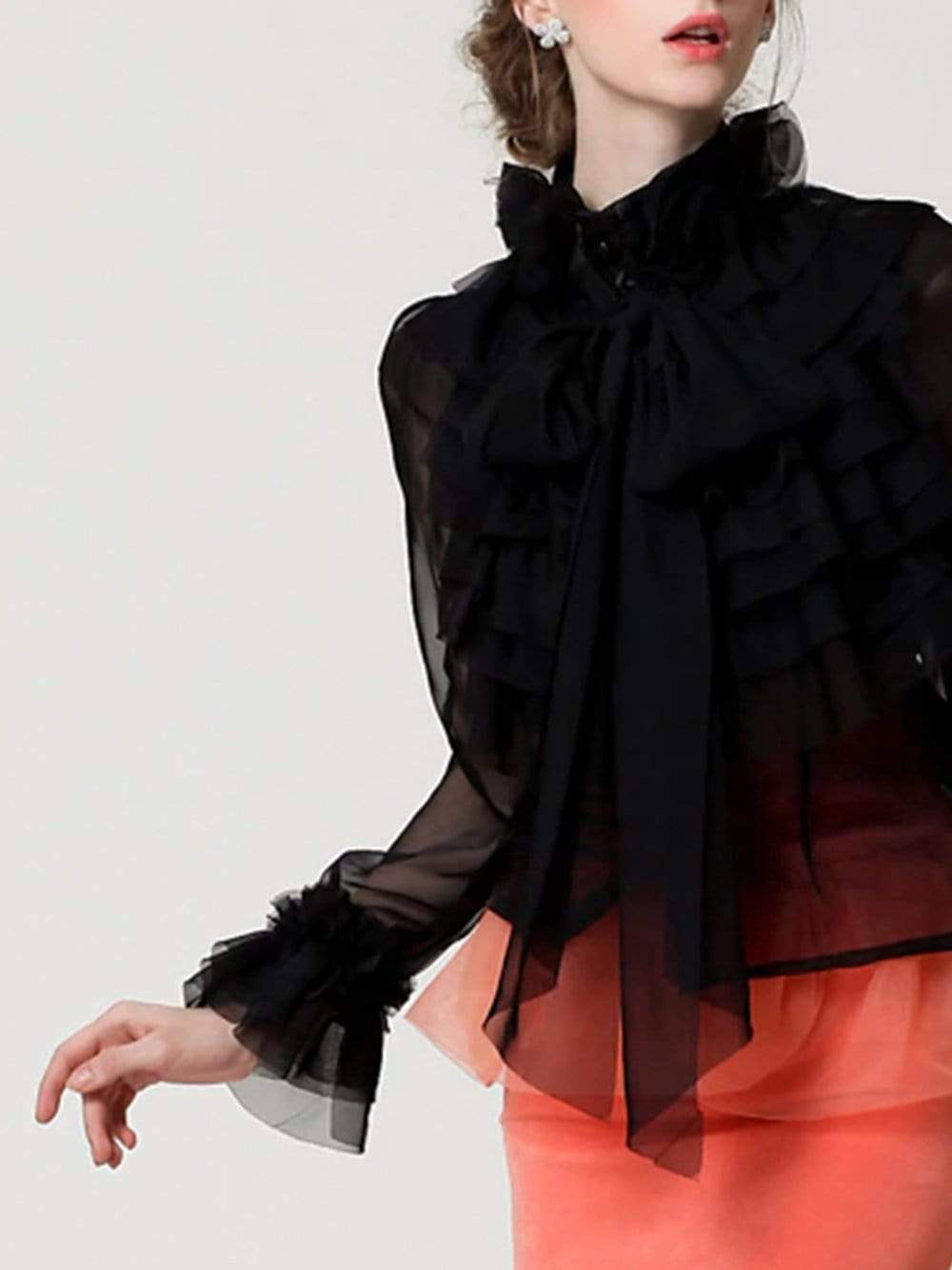 CORAL Bowknot Ruffle Blouse in Black