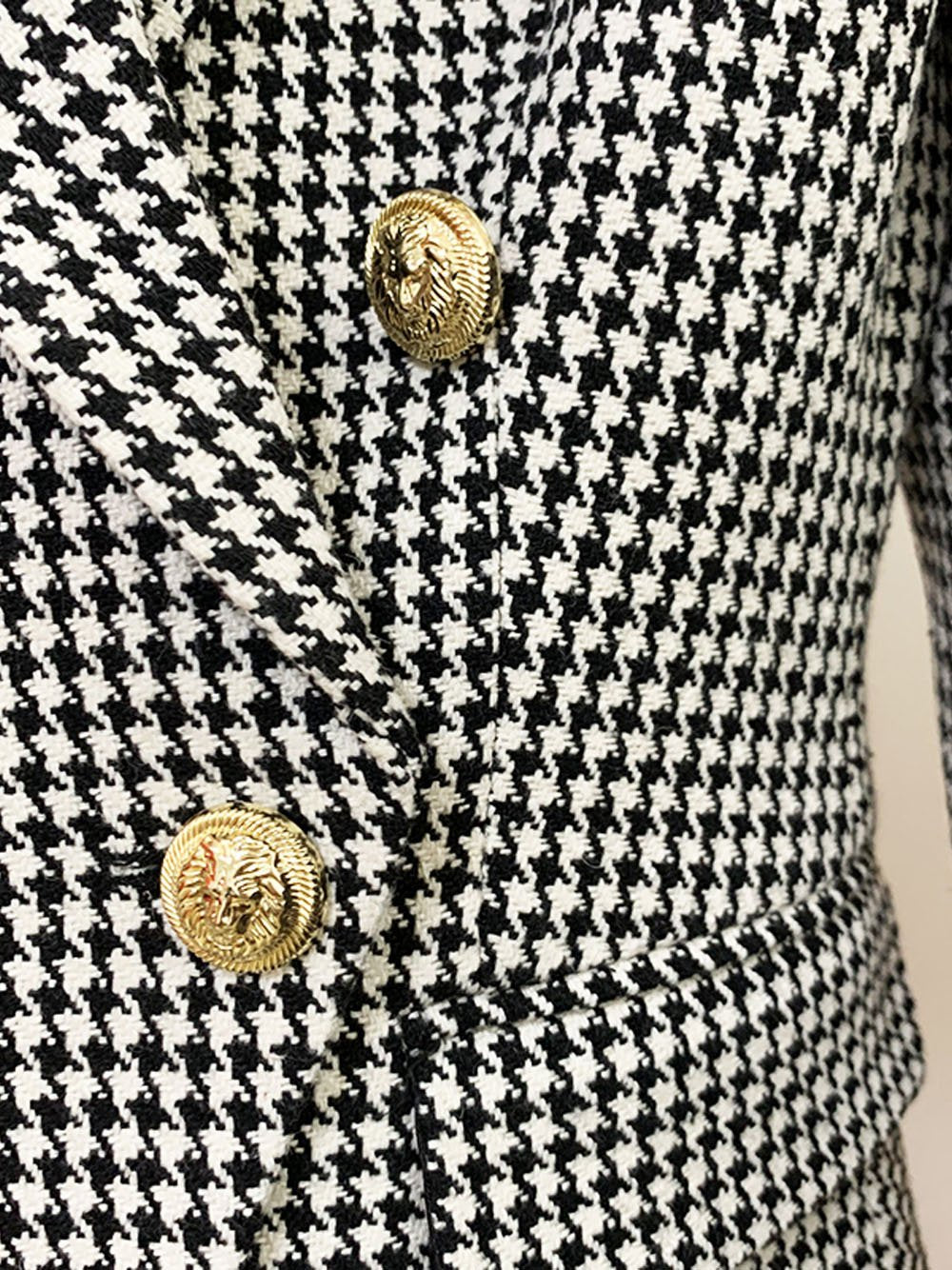 Double Breasted Tweed Houndstooth Blazer