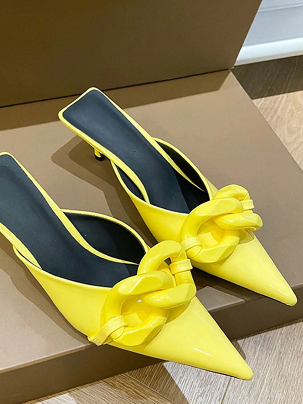 CANDY Pointed Toe Slides in Yellow