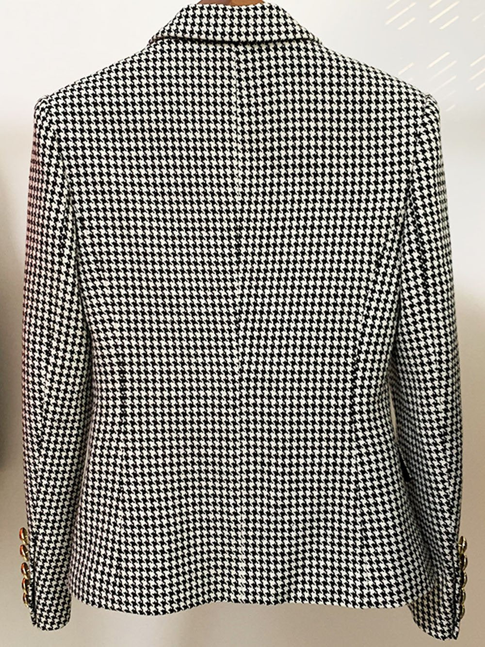 Double Breasted Tweed Houndstooth Blazer