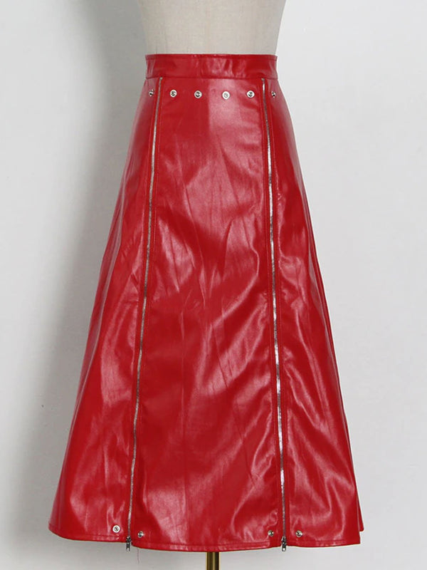 MAELLE Leather Midi Skirt