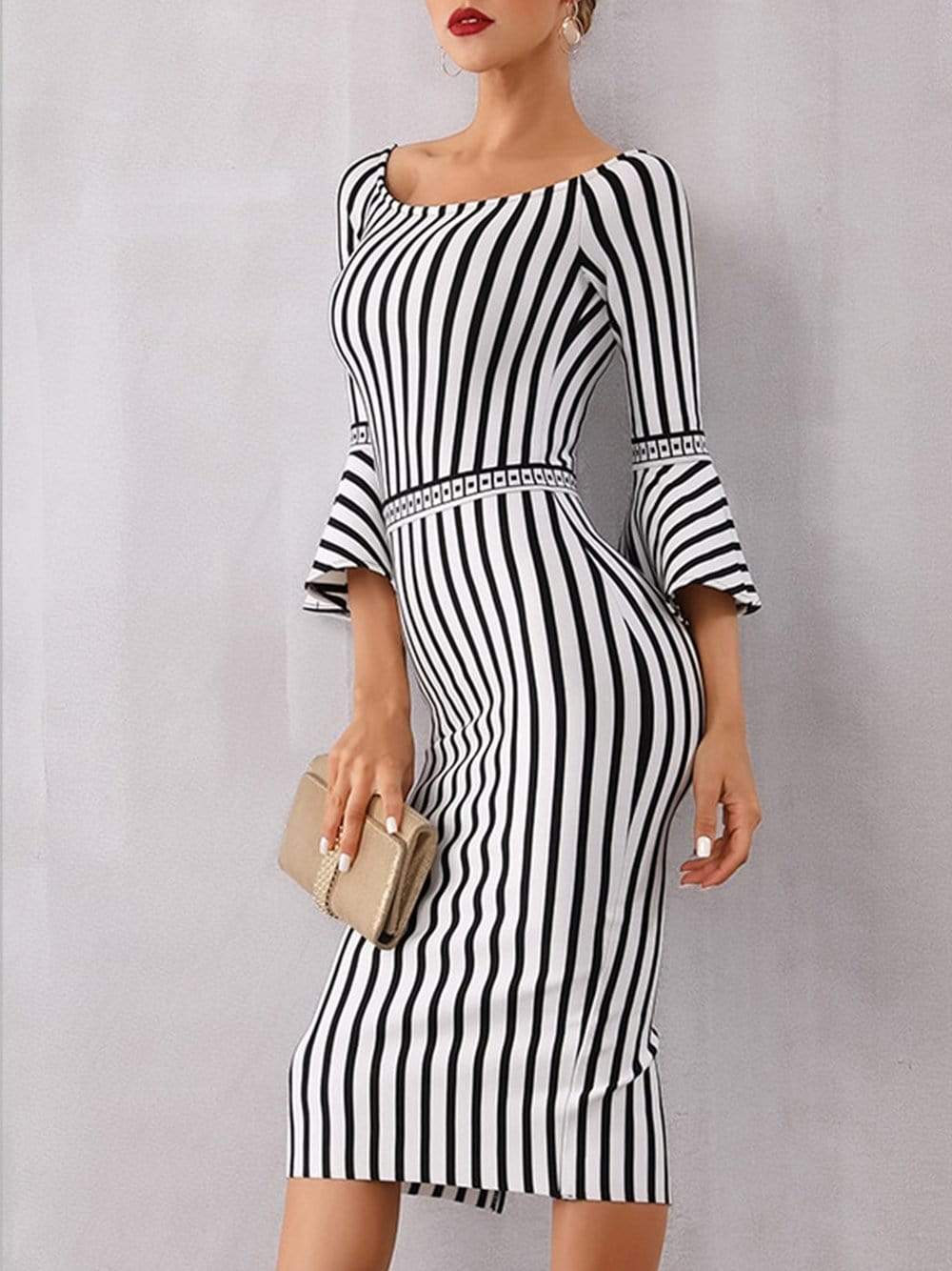 DILLON Striped Strapless Dress