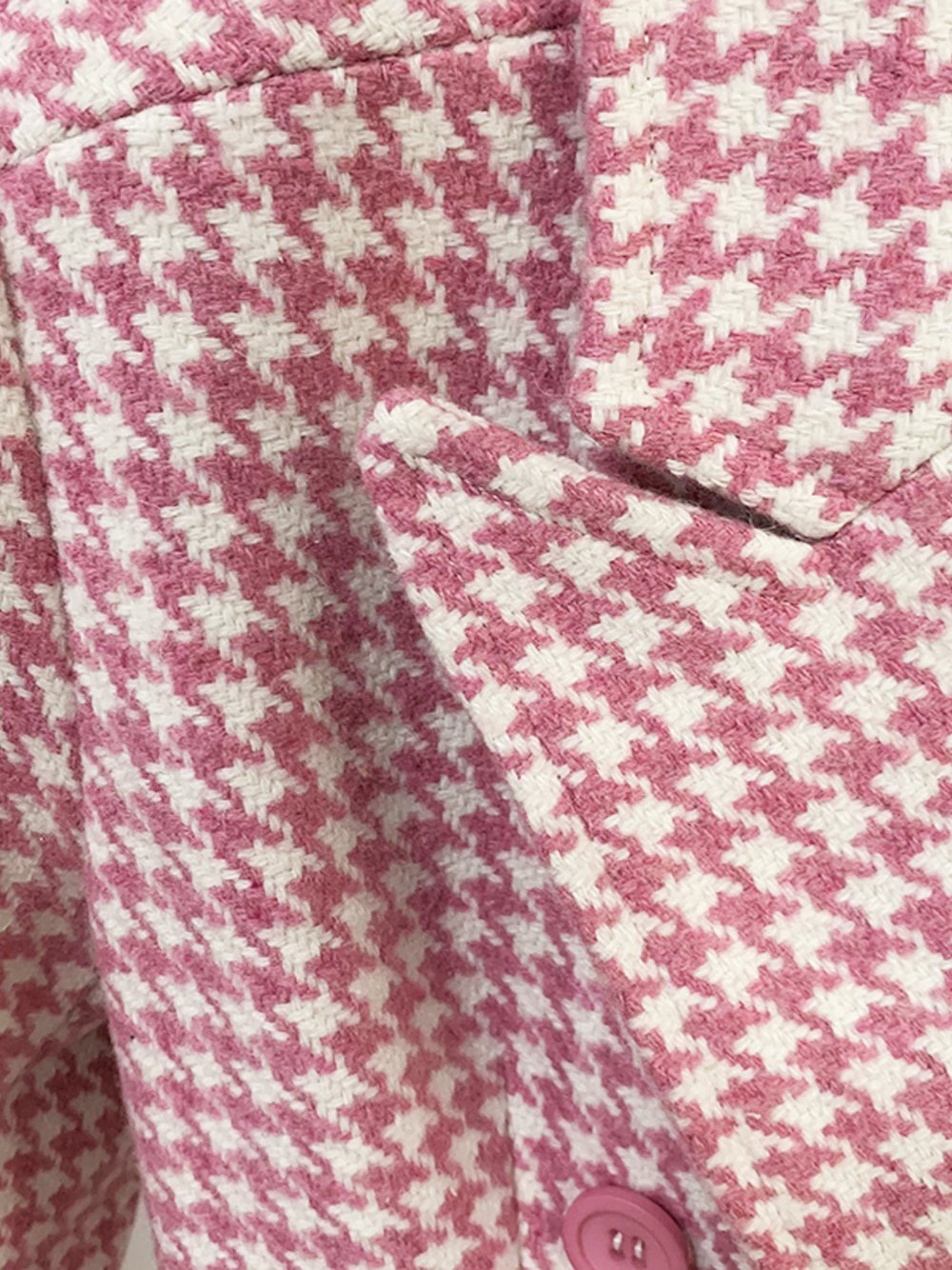 Double Breasted Pink Houndstooth Tweed Coat