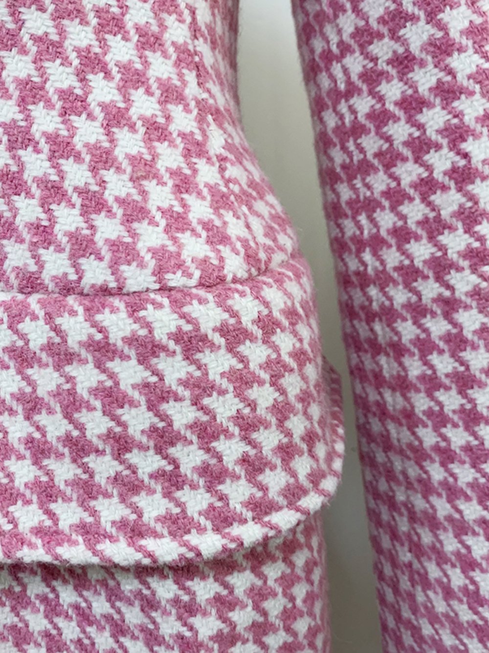 Double Breasted Pink Houndstooth Tweed Coat