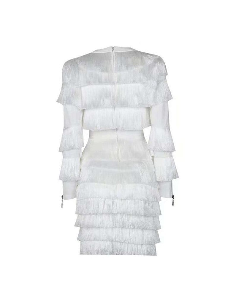 FOXY Fringed Mini Dress in White