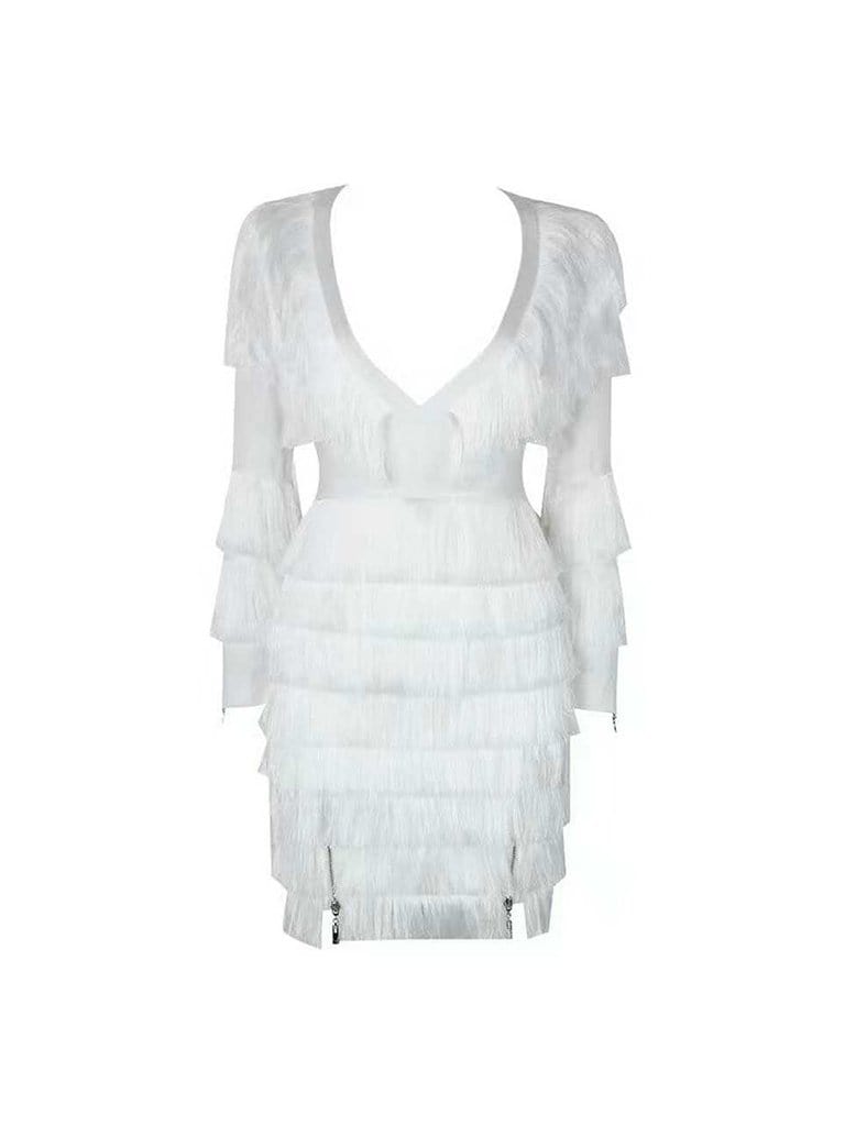 FOXY Fringed Mini Dress in White