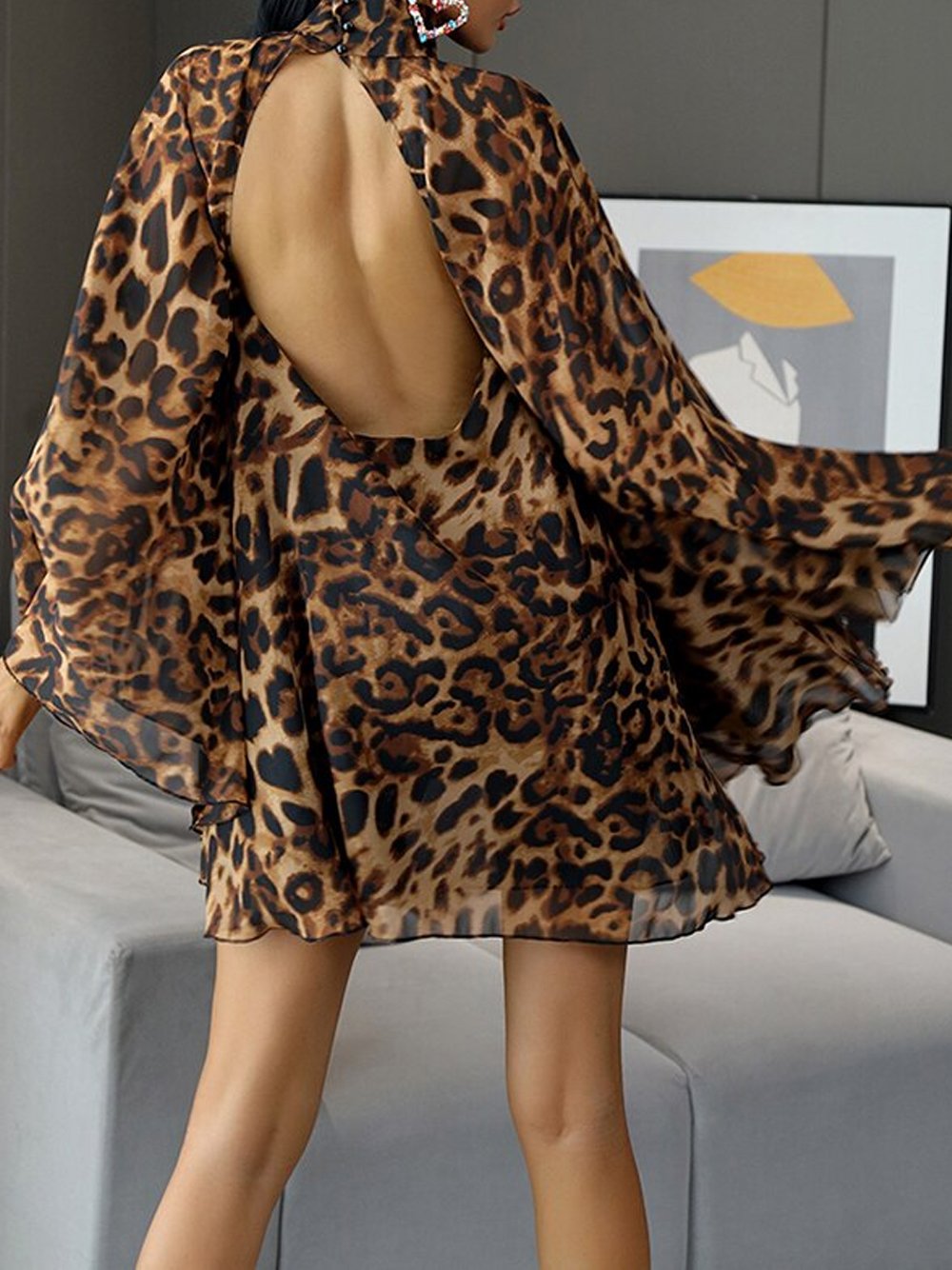 DUA Oversized Backless Leopard Mini Dress