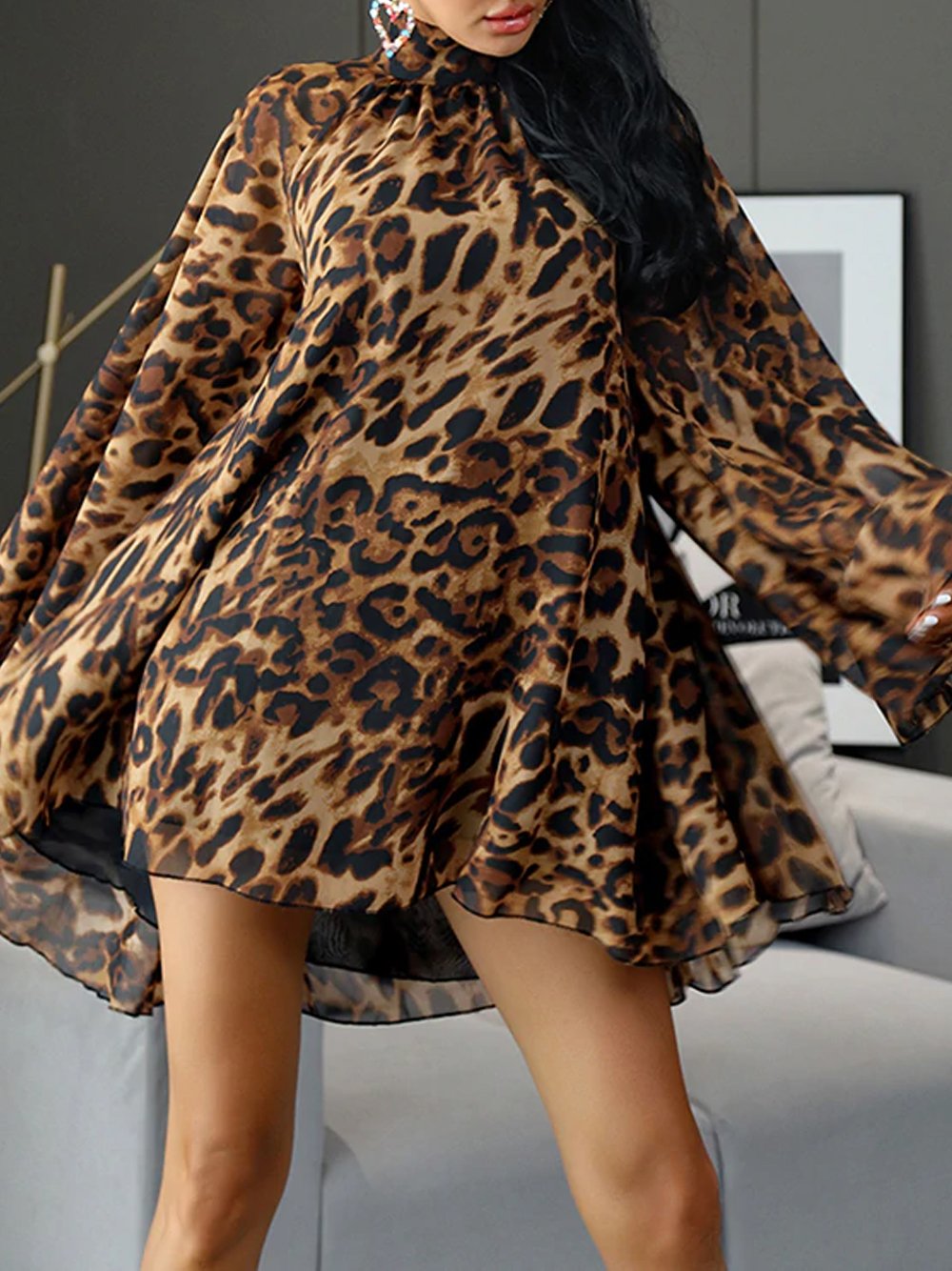 DUA Oversized Backless Leopard Mini Dress