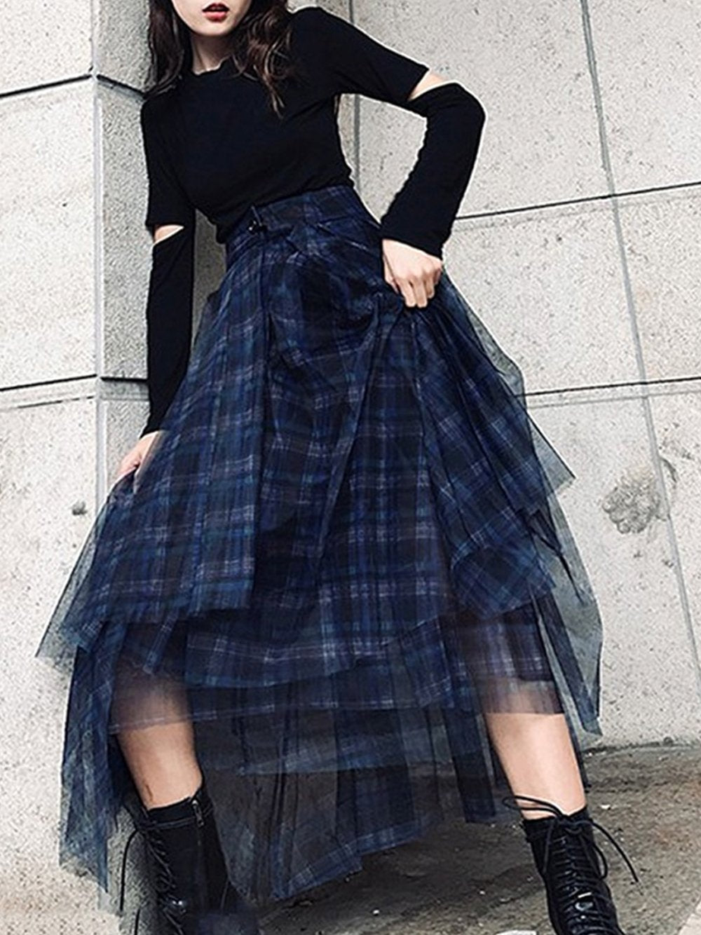 Plaid maxi skirt 2020 Clearance
