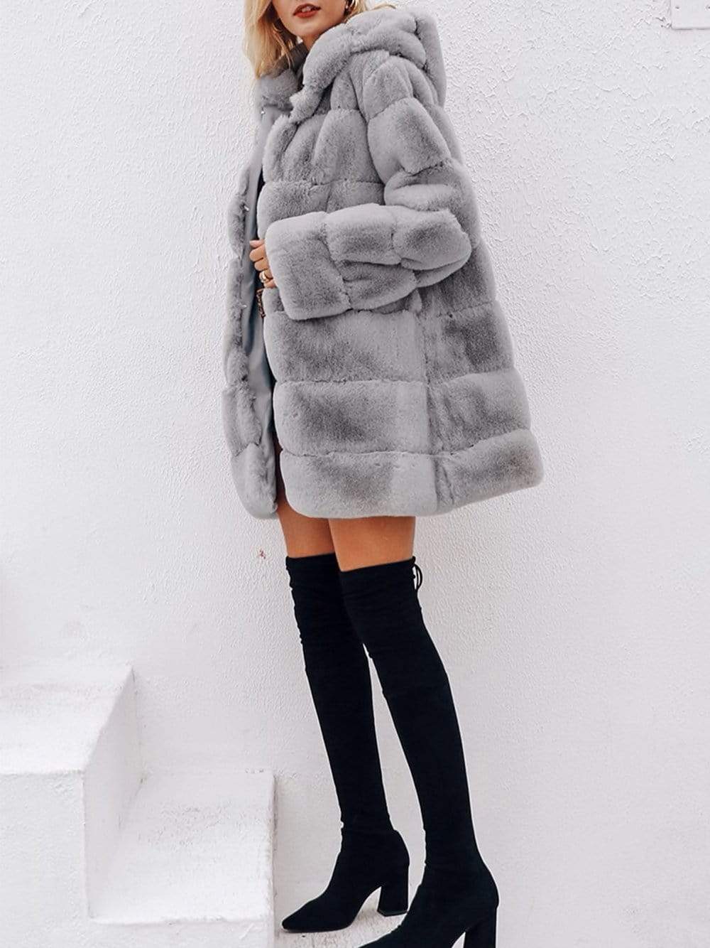 HALEY Faux Fur Overcoat in Gray