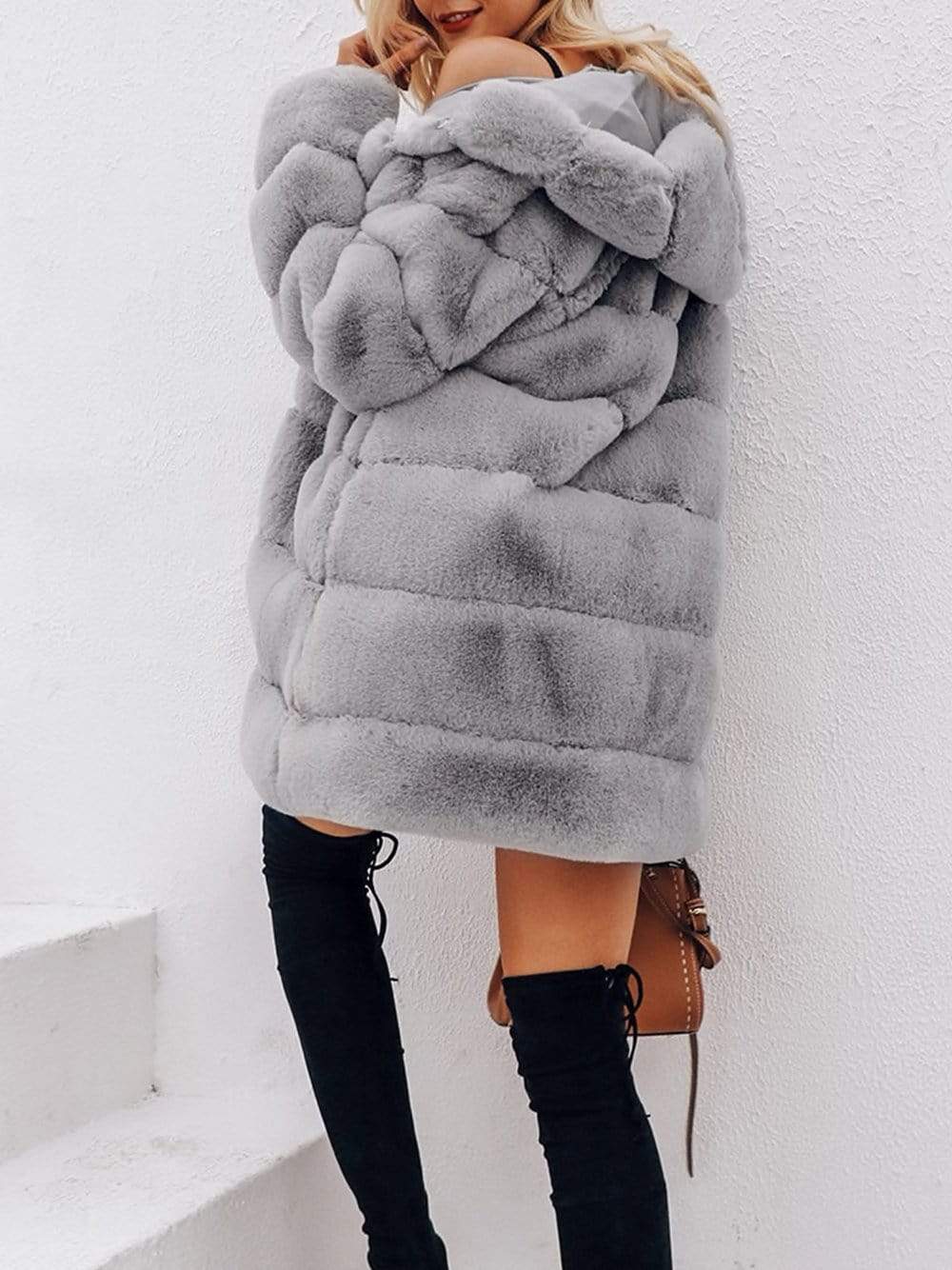 HALEY Faux Fur Overcoat in Gray