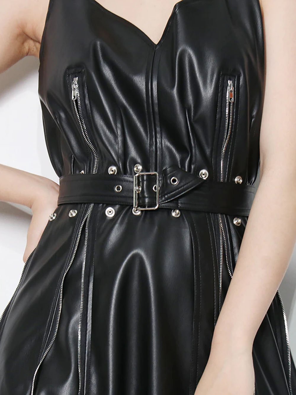 CATALY PU Leather Midi Dress