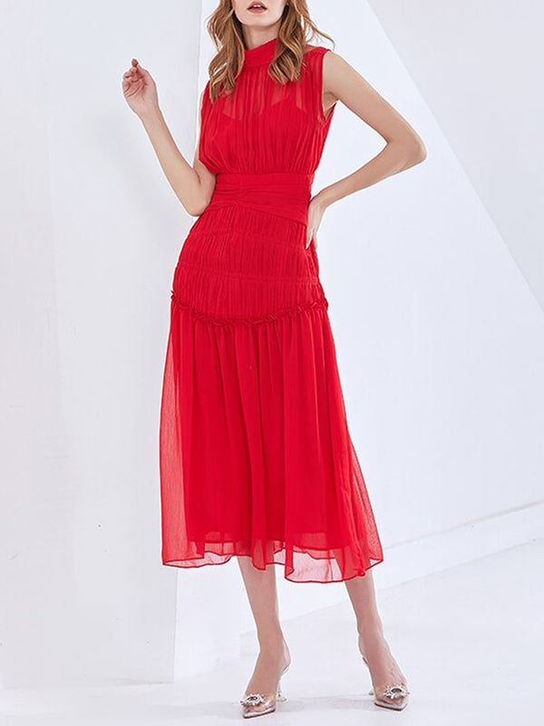 QUINN Ruched Midi Dress in Red