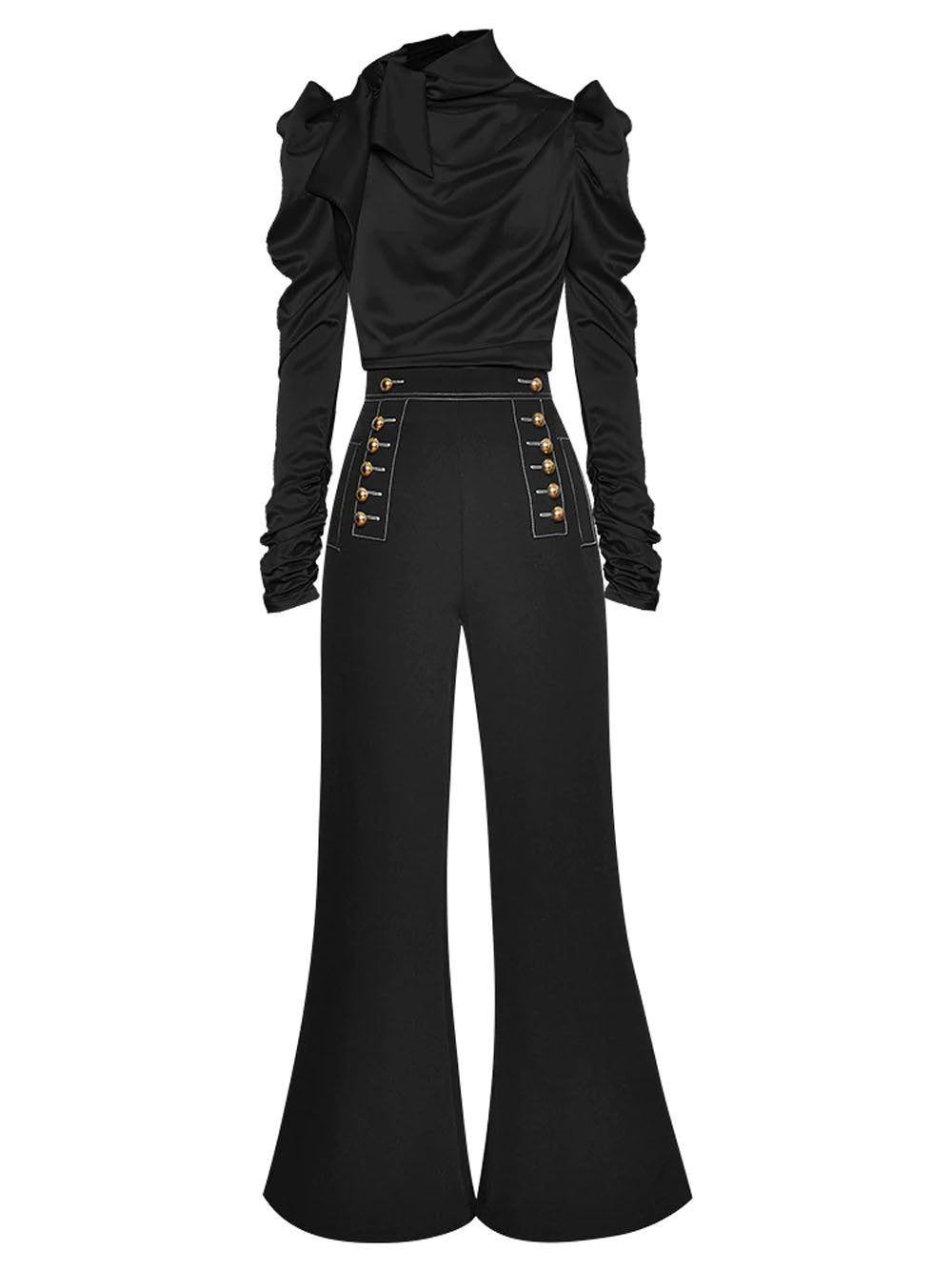 Ruched Blouse & Flared Pants Set